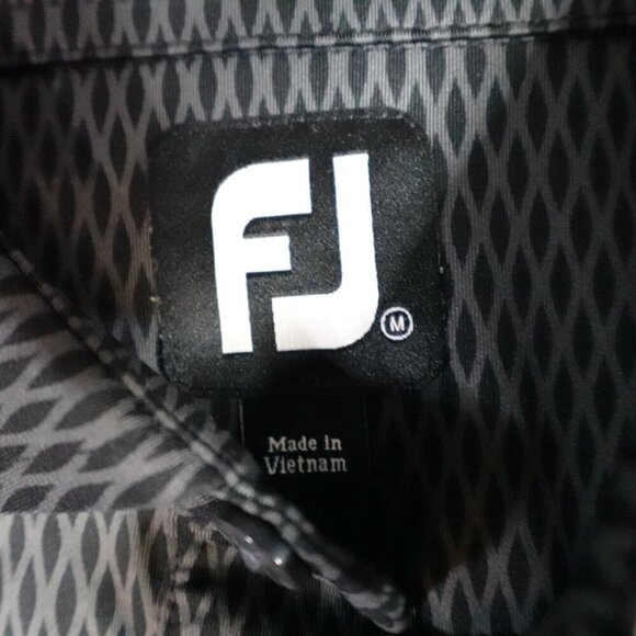 Footjoy Polo Medium Black Geometric Print Spread Collar Hunt Valley Country Club - Picture 4 of 7